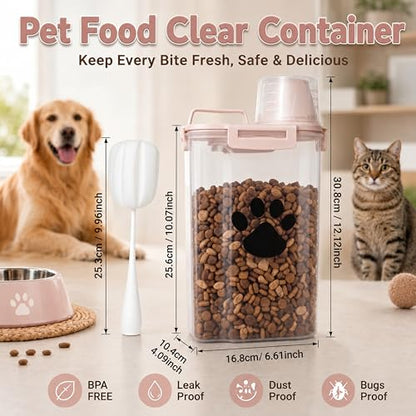 Dog Storage Container with Cleaning Brush and Measuring Cup - color: 3QT-White