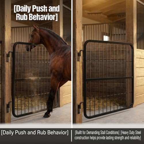 Durable 48"x24" Grid Horse Stall Gates, Two-Way Opening Matte Black Stall Guards for Horses, Robust Steel Stable Door for Show Stables & Barns, Easy Installation