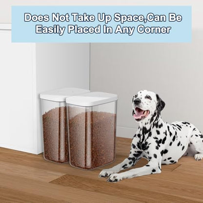 LEAWALK 5-8 Lbs/6Qt Airtight Dog Cat Food Storage Container and Pet Storage Bin BPA-Free, PET Clear Stackable Dog Treat Containers Measuring Scoop Suitable for Dogs Food, Cats Food and Other Dry-2Pack - color: White (5.6L-2Pack)
