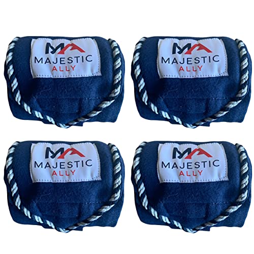 Majestic Ally Fleece Polo Leg Wraps with Braided Rope for Horses - Set of 4-10 Foot Long and 5 Inch Wide (Navy) - color: Navy