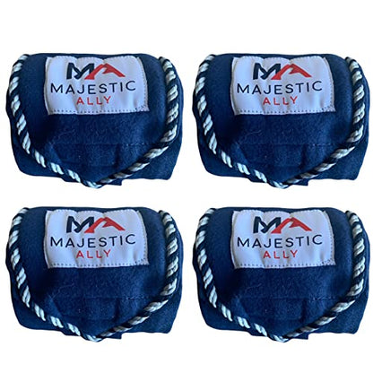 Majestic Ally Fleece Polo Leg Wraps with Braided Rope for Horses - Set of 4-10 Foot Long and 5 Inch Wide (Navy) - color: Navy