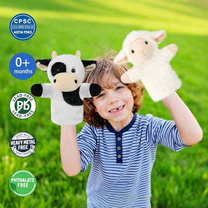 Sheep Hand Puppets Lamb Plush Toy Stuffed Animal Soft Fuzzy for Baby Story Time Safe Washable Stuffed Adult Hands Fit Interactive Play - color: Sheep