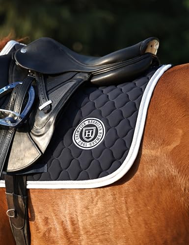 Harrison Howard English Saddle Pad for Horses, Cushioned Breathable Riding Pad, High Wither Contoured All Purpose - color: Navy