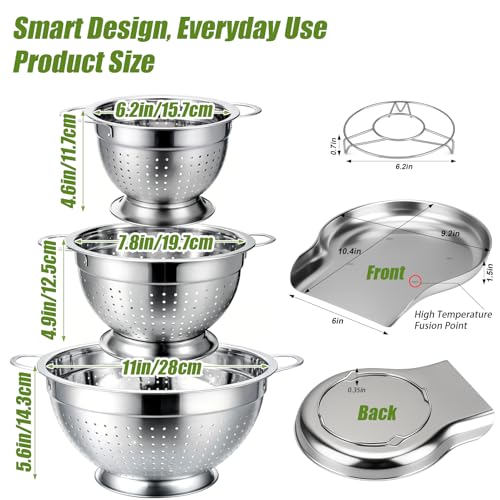 Palksky Stainless Steel Colander Set with Handles & Self-Draining Base, 3 Sizes (7”, 9”, 11”), Heavy Duty Pasta Strainer, Rice & Vegetable Strainer, Countertop Draining System - color: 3 Sizes Colander Set with Handles & Self-Draining Base