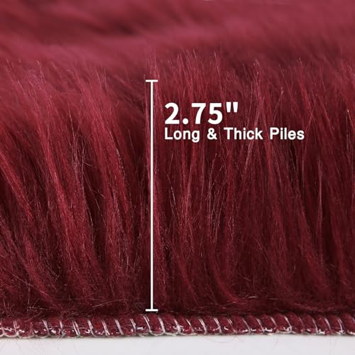 duduta Burgundy Faux Sheepskin Runner Rugs 2x6 ft, Fluffy Fur Couch Covers - color: Burgundy, size: 2' x 6'