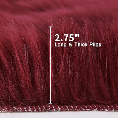 duduta Burgundy Faux Fur Sheepskin Round Rug 4x4 ft, Fluffy Shag Circle Rug - color: Burgundy, size: 4' x 4'