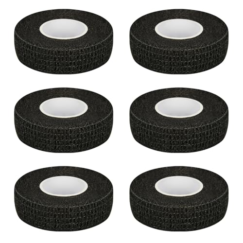 6pcs 1/2in Self Adhesive Bandage Wraps, 5 Yards Black - color: Black, size: 1/2in
