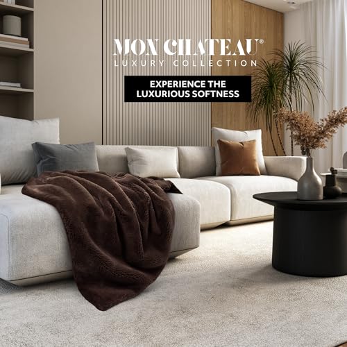 Mon Chateau 60" x 70" Hearthside Faux Fur Throw Blanket, Chestnut | Cozy Layer Comfort For Couch, Bed Or Chair. Lightweight Polyester Fabric With Easy Machine Wash Care - color: Chestnut
