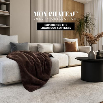 Mon Chateau 60" x 70" Hearthside Faux Fur Throw Blanket, Chestnut | Cozy Layer Comfort For Couch, Bed Or Chair. Lightweight Polyester Fabric With Easy Machine Wash Care - color: Chestnut