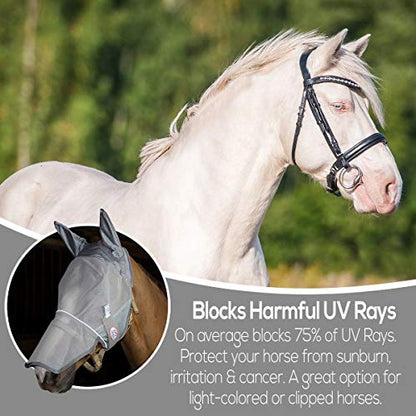 Derby Originals Reflective Fly Mask with One Year Warranty - with Ears and Nose Cover - color: Summer Blue