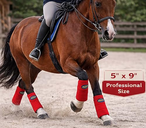 CHALLENGER 10ft Horse Grooming Leg Polo Wrap Set of 4 Soft Fleece 95R - color: Red