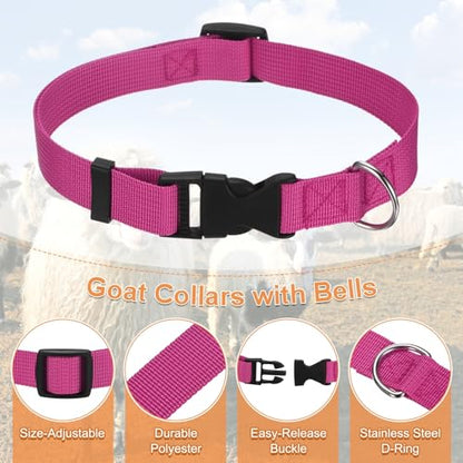 M METERXITY 1-Set Goat Collars with Bell, 13.8"-20.5" Polyester Adjustable Pet Collar with Anti-Lost Grazing Copper Bell for Small Farm Animal/Sheep/Cow/Goat [Multicolor] - color: Black, Rose Red, Blue, Dark Blue, Purple, Red