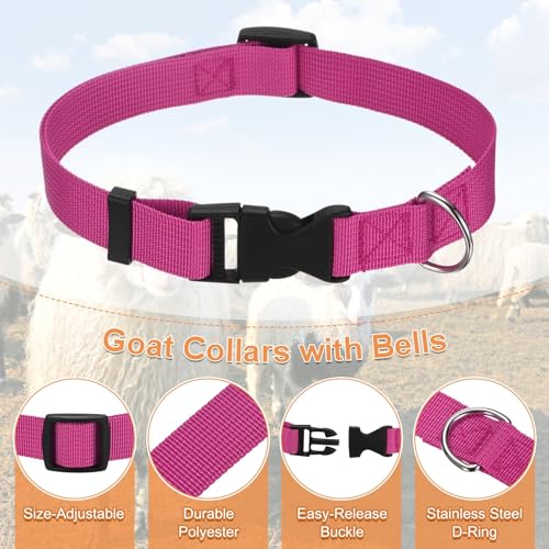 M METERXITY 1-Set Goat Collars with Bell, 13.8"-20.5" Polyester Adjustable Pet Collar with Anti-Lost Grazing Copper Bell for Small Farm Animal/Sheep/Cow/Goat [Multicolor] - color: Black, Rose Red, Blue, Dark Blue, Purple, Red