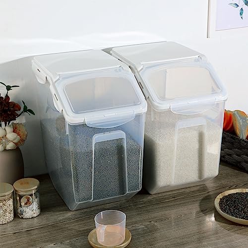 Umigy 4 Pack Rice Storage Container With Wheels Plastic Airtight Lid Flour Container Bin for Dog Pet Cereal Grain Dry Food, 15 Liter / 30 lbs - color: White