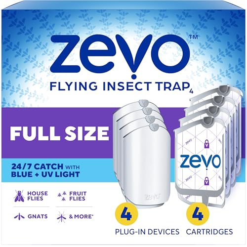 Zevo Flying Insect Trap for Fruit Flies & Gnats, 4 Plug-in Bases, 4 Refills - style: 4 Devices & 4 Cartridges