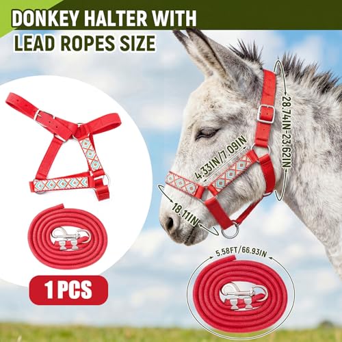 1 Set Mini Donkey Halter with Lead Rope Adjust, Red - color: Red