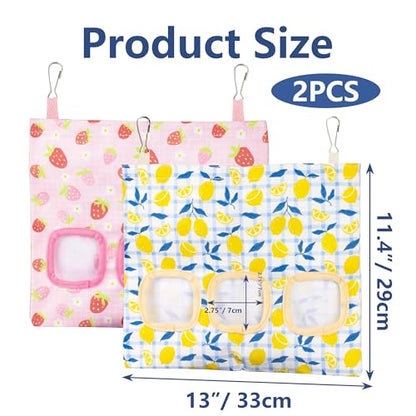 Lesnala 2 Pcs Canvas Hanging Bunny Hay Feeder Bags 3 Holes 2 Styles | Rabbit hay feeder Bag, Guinea Pig Hay Bag, Large Capacity Cotton Canvas Fabric, for Chinchillas Hamsters & Other Small Pets - color: Fruit pattern