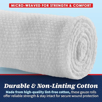 MEDca Gauze Bandage Rolls - 36 Pack, 4 in x 4.1 Yards Per Roll, Medical Grade Stretch Wrapping for Dressing All Types of Wounds and First Aid Kit (4-Inch, 36 Pcs)