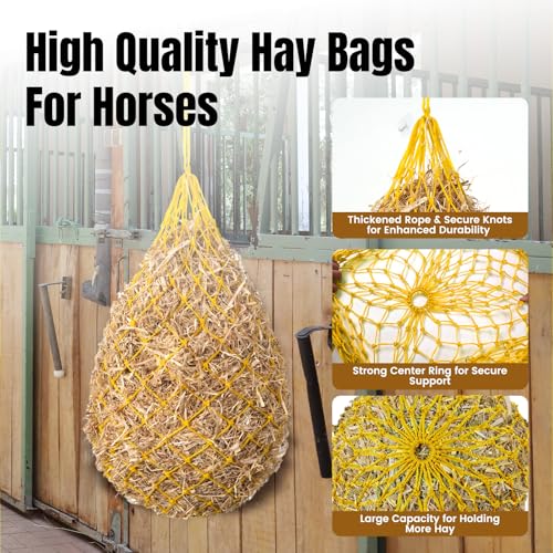 Slow Feed Hay Nets for Horses, 2 Pack,40 Inch,2 Inch Holes,Yellow - color: Yellow