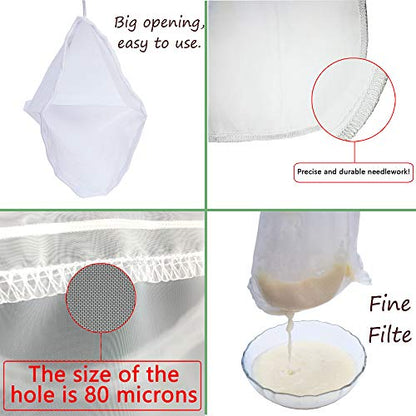 3 Pack - Ultra Fine Nut Milk Bag, 12X12 Inches, 80 Micron, Multiple Usage Reusable Food Strainer, Cold Brew Coffee Bag, Food Grade Nylon Mesh, BPA-Free, Cheesecloth Bag, Yogurt Strainer, Juice Filter