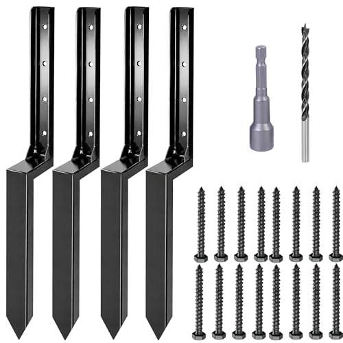 Fence Post Repair Kit 4 Pack, Heavy Duty One-Piece Steel Fence Post Anchor for 4x4 & 6x6 Wood Posts, Black Powder Coated Ground Spike Support, Repairs Leaning, Broken & Rotten Posts - color: Black 4 Pack