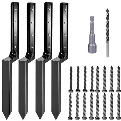 Fence Post Repair Kit 4 Pack, Heavy Duty One-Piece Steel Fence Post Anchor for 4x4 & 6x6 Wood Posts, Black Powder Coated Ground Spike Support, Repairs Leaning, Broken & Rotten Posts - color: Black 4 Pack