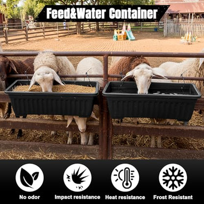 4 Pack 12 Quart Large Feed Trough Goat Horse Feeders Plastic Hanging Feeder with Clips and Nylon Cable Tie Water Trough Supplies Dog Horse Hog Pig Livestock Poultry for Large Animal Black