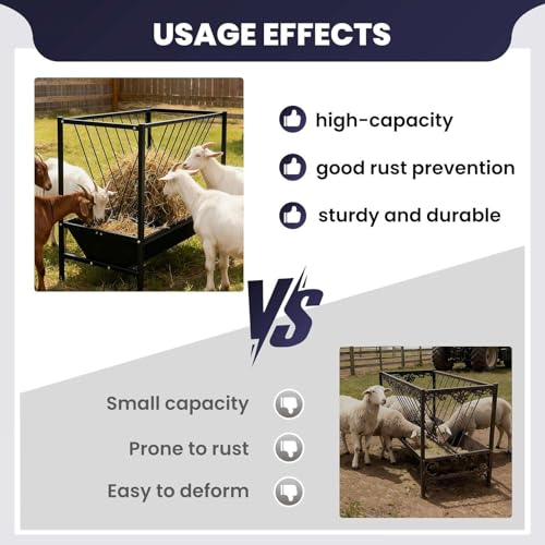 45 Gallon 2-in-1 Pasture Hay and Grain Feeder, Heavy Duty Galvanized Steel Livestock Feed Trough with 25 Gallon Pan - Rust Proof, Sturdy for Goat, Sheep, Horse, Pig