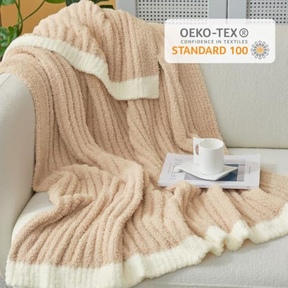 Snuggle Sac Fluffy Ribbed Beige Blanket Twin Size, Soft Luxurious Knit Fuzzy Plush Microfiber Blankets for Sofa, Bed, Beige, 60x80 inches - color: Beige, size: Twin(60"x 80")