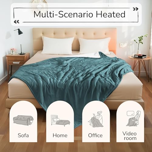 Electric Heated Blanket 90"x100" King Size - Teal Green | Dual-Sided Microplush Sherpa for Bedroom Couch Use, 4 Heat Settings & 10 Hours Auto Off, Dual Controller, Machine Washable - color: 04-teal, size: King(90"x100")