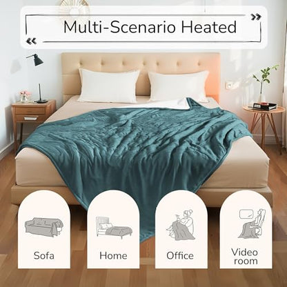 Electric Heated Blanket 90"x100" King Size - Teal Green | Dual-Sided Microplush Sherpa for Bedroom Couch Use, 4 Heat Settings & 10 Hours Auto Off, Dual Controller, Machine Washable - color: 04-teal, size: King(90"x100")