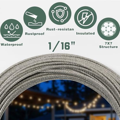 Dpyrrhic Turnbuckles for Cables Wires, 50Ft 1/16 Inch Stainless Steel Vinyl Coated Wire Trellis Kit,M5 Turnbuckle Tension Kit for Cable Railing Clothesline DIY Balustrades Etc - size: 50FT