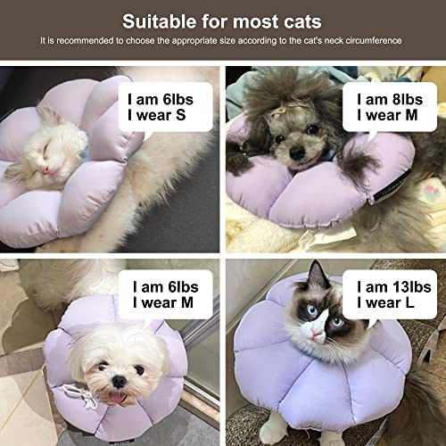 Cat Cone Collar,Cute Waterproof Cat Recovery Collar,Anti-Bite Lick Wound Healing Safety Elizabethan e Collar for Cats,Purple Flower All-Season Style… - color: purple, size: Medium
