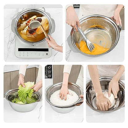 Paoli 304 Stainless Steel Fine Mesh Colander Set, 2QT Large Capacity Strainer with Mixing Bowl — Rinse Fruits, Veggies, Rice & Drain Pasta, Dishwasher Safe (2-Piece) - color: Primary color with handle, size: 2qt