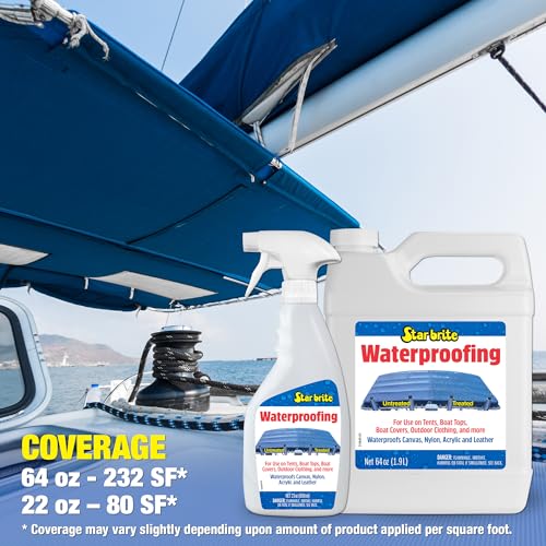 STAR BRITE Waterproofing Spray, Waterproofer + Stain Repellent + UV Protection for Boat Covers, Car Covers, Bimini Tops, Tents, Jackets, Backpacks, Boots, Awnings, Patio Covers & More - color: 64 Oz