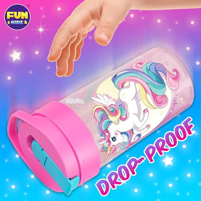 17oz Unicorn Kids Water Bottle, Total My Style Toddler Spout Cover and Carry Handle Design Lid Leak Proof BPA free Cup for Girls Ages 3+ Dishwasher Safe for Sports School Travel with Silicon Straw