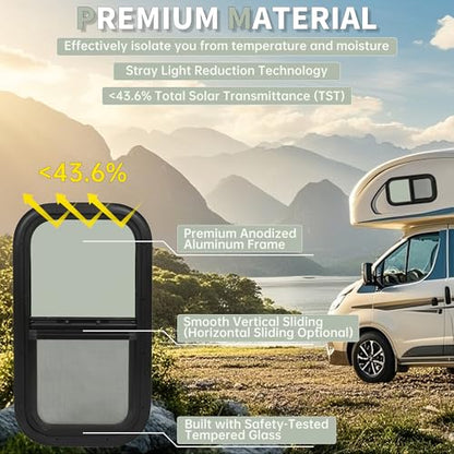 HECASA Vertical RV Window 12" W x 22" H, Replacement Cargo Trailer Windows - size: 12" W x 22" H