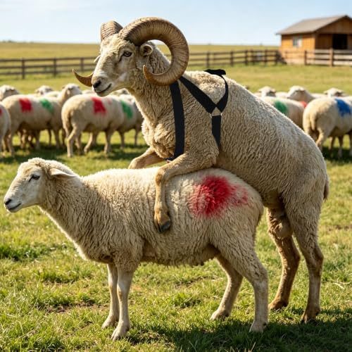 Ram Breeding Marking Harness & Crayons Set for Goat Sheep,3 Color | 3 Marking Crayons,Adjustable Nylon Strap,Quick-Release Buckle,Universal Fit | Rain-Resistant Marks,Livestock Management