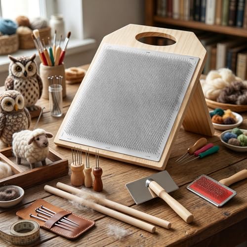 Dmnnlp Wool Blending Board, with 2 Combs for Spinning Fiber,Carding Brush Set, DIY Felt Toys, Wool Roving Preparation Organize