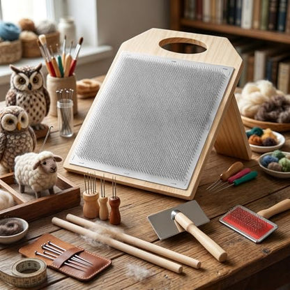 Dmnnlp Wool Blending Board, with 2 Combs for Spinning Fiber,Carding Brush Set, DIY Felt Toys, Wool Roving Preparation Organize