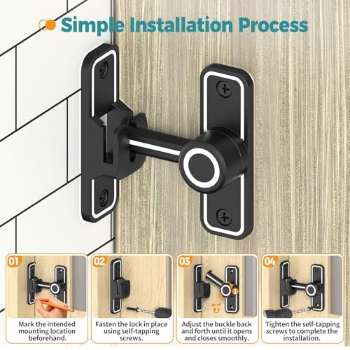 Barn Door Lock 2.4" 90/180 Flip Gate Latch, Luminous Black-2 Pcs - color: Luminous Black-2 Pcs