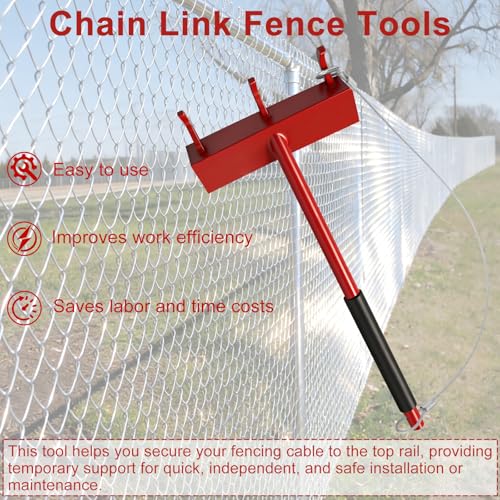 Chain Link Fence Stretcher Tool with Steel Cable Hook, 1 Pack | Chain Link Fence Tools with 27.5" Steel Cable Hook for Stretching and Tensioning Top Rails and Fence Mesh