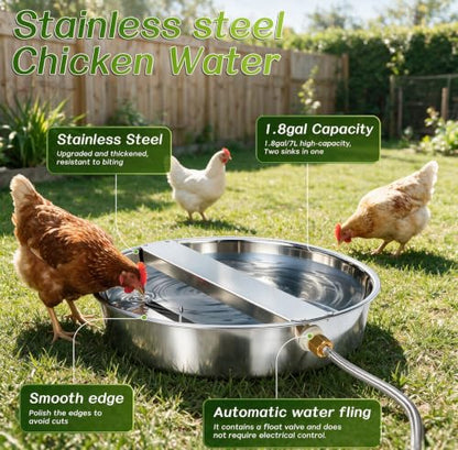 Automatic Chicken Waterer, 1.8 Gal Wide‑Opening Bowl