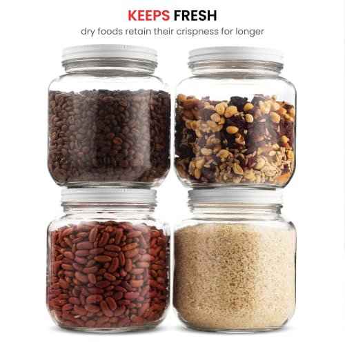 Paksh Novelty 64 oz Mason Jar, Half Gallon Jar, Wide Mouth, Clear, 4 Pack | Half gallon mason jar, airtight metal lid, 4 in wide mouth, USA-made soda-lime glass, canning, fermenting, dry food storage