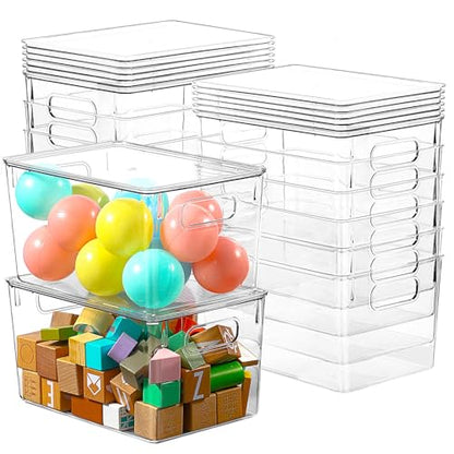 Freebat 12 Pack Clear Storage Bins with Lids, 7 Quart Pantry Organizer Bins | Large, Stackable Plastic Storage Containers, Pantry Organization for Office, Bedroom, Cabinet, Fridge,Kitchen Organization - size: 12 Pack Large