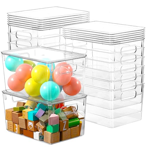 Freebat 12 Pack Clear Storage Bins with Lids, 7 Quart Pantry Organizer Bins | Large, Stackable Plastic Storage Containers, Pantry Organization for Office, Bedroom, Cabinet, Fridge,Kitchen Organization - size: 12 Pack Large