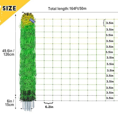 Electric Poultry Netting Fence, Portable Electric Fence for Poultry and Livestock Chicken Sheep Lambs Hogs Deer Dogs in Backyards Farms Ranches Homesteads and Gardens (49.6"x 164') - size: 49.6"x 164'-Poultry