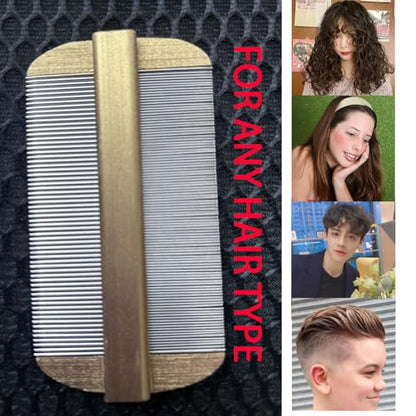 Vivifivenca Durable Lice Comb Stainless Steel Asian Large size 4inch Double - Sided Ultra Fine Tooth (Nits/Eggs), Dense Tooth (Flea/Ticks/Dandruff), Safe for Humans & Pets Scalp (Gold）