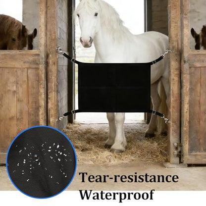 Stall Guard for Horse, 27"x19" Adjustable Nylon Horses Stall Guard with Straps & Snaps | Easy to Install in Stable and Barn - color: BLACK