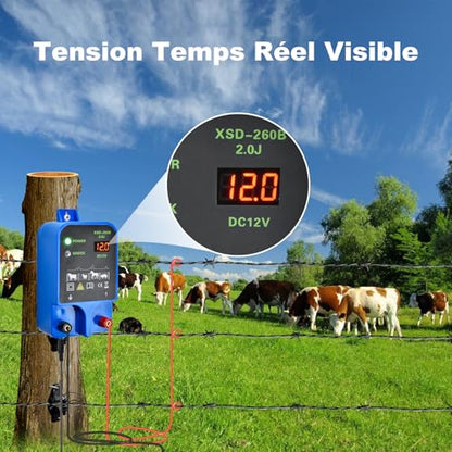 Electric Fence Charger 10km 2J High Power Pulse Electric Fencing Controller 10.5kv Portable Electric Fencer Kit For Garden Farm Poultry Livestock Goat Cattle Horse Deer Electric Netting Fencer Charger